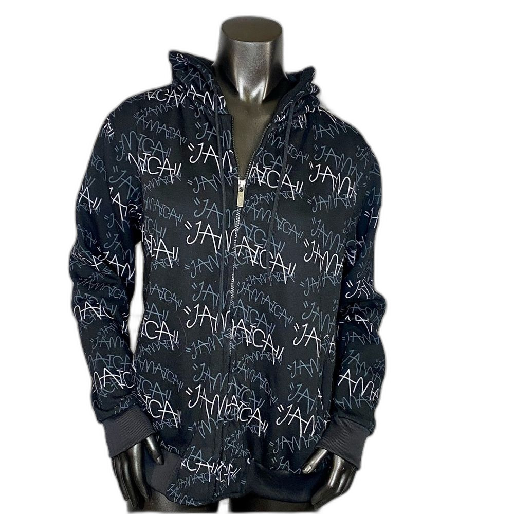 Island Wear Heavyweight Hoodie Full Zip Drawstring Hood Size Large Jamaica Print